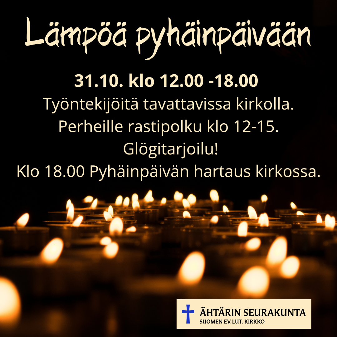 Kuvassa kynttilöitä ja teksti 