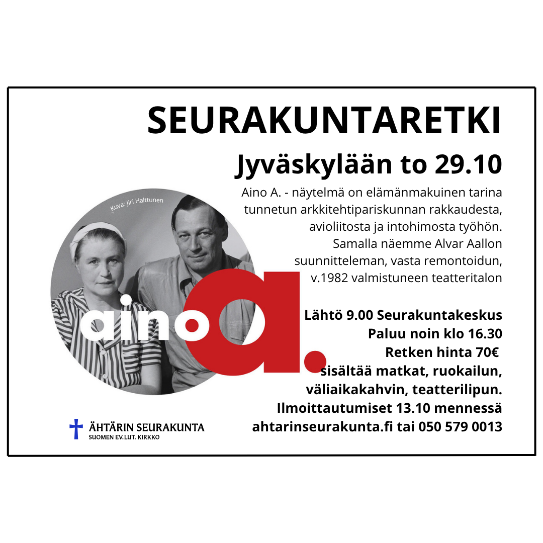 Seurakuntaretki Jyväskylään Aino A teatteriesitykseen. Kuvassa Aino ja Alvar Aalto